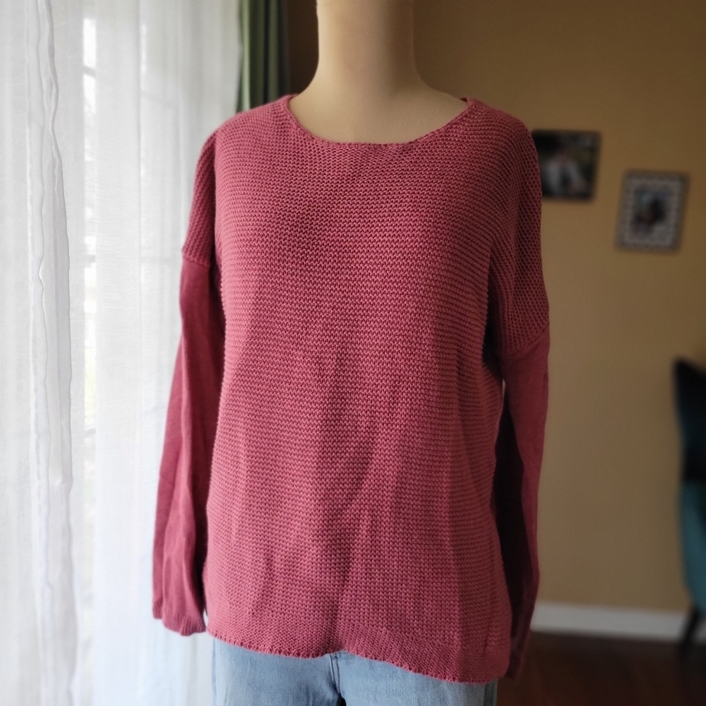 Women's Boden Salmon Pink Waffle Knit Crewneck Sweater Size 6 - Picture 3 of 10
